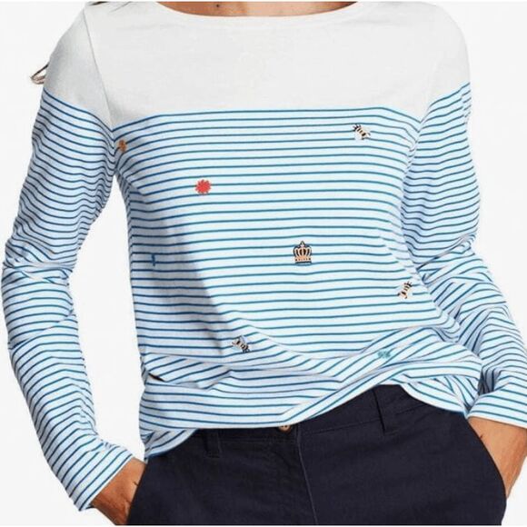 Joules Women's Harbour Embroidered Long Sleeve T-Shirt, Bees Stripe Embroidery 6 - Picture 1 of 12